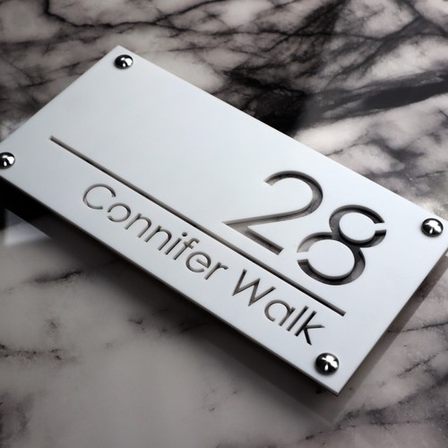 White contemporary house sign - contemporary,